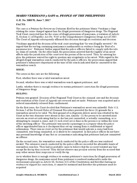 gr 200370|CASE DIGEST: MARIO VERIDIANO versus PEOPLE OF THE .